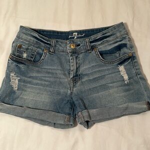 For All Mankind Medium Wash Mini Denim Shorts